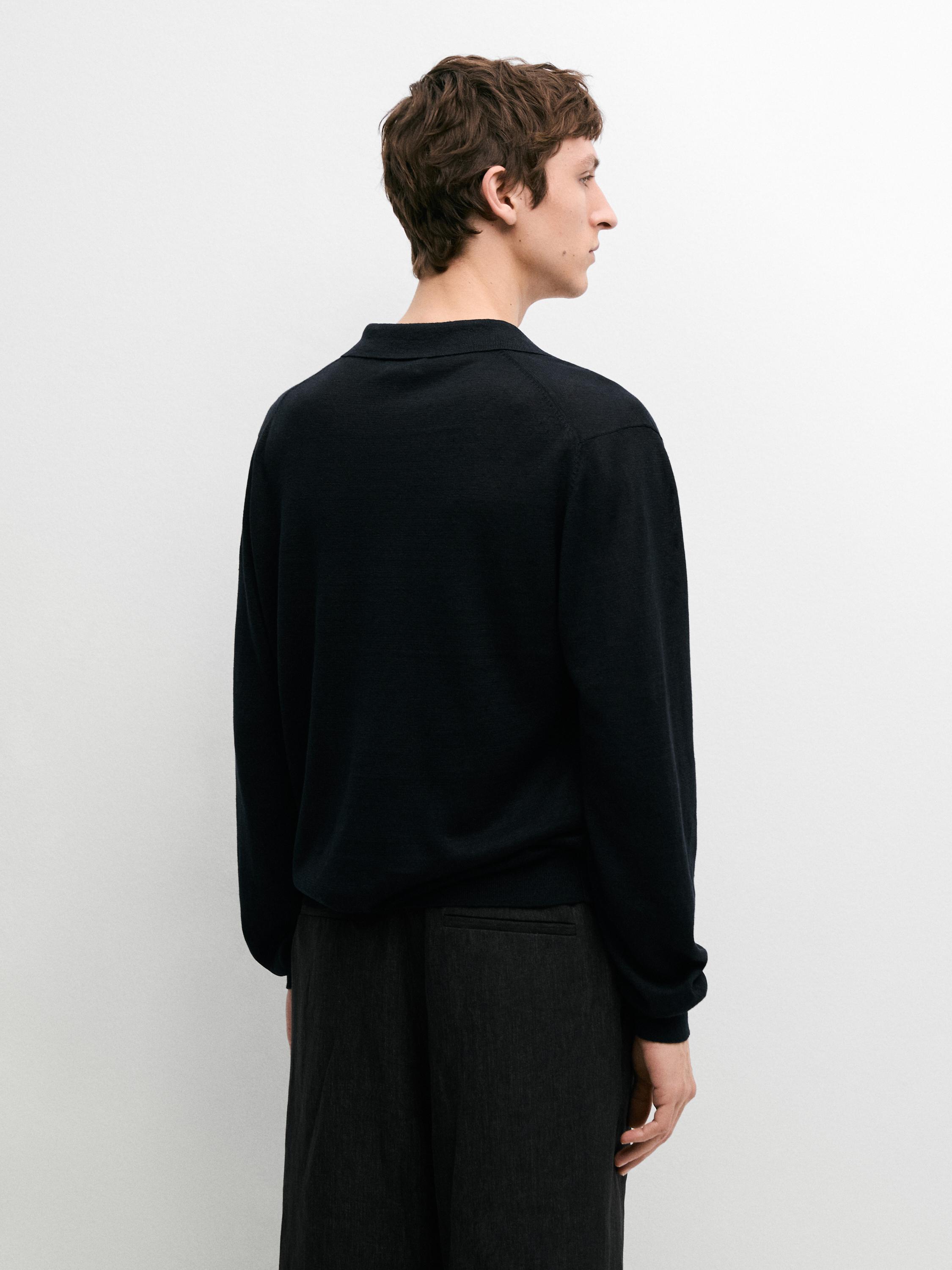 100% linen knit polo collar sweater